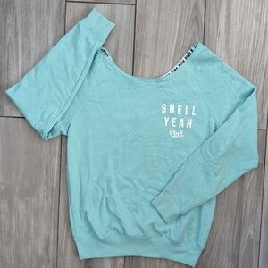 PINK Victoria's Secret Rough Hem Scoop Neck Shell Yeah Long Sleeve Shirt